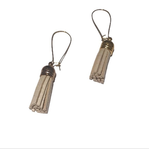Handmade tan leather tassel‎ silver stainless steel hook earrings